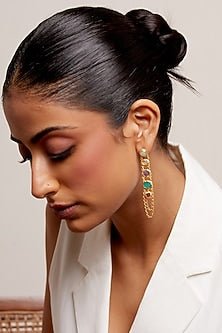Gold Plated Multi-Colored Stone Handcrafted Layered Dangler Earrings
