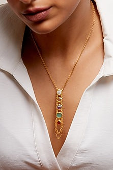 Gold Plated Multi-Colored Stone Handcrafted Layered Necklace