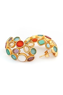 Gold Plated Navratna Stone Handcrafted Dangler Earrings
