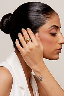 Gold Plated Navratna Stone Handcrafted Ring