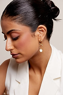 Gold Plated White Chalcedony Handcrafted Dangler Earrings