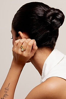 Gold Plated Pearl & Topaz Stone Handcrafted Ring