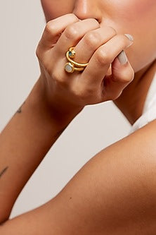 Gold Plated Pearl & Topaz Stone Handcrafted Ring