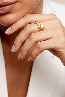 Gold Plated Pearl & Green Chalcedony Handcrafted Ring