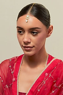 Gold Plated Kundan Polki & Pearl Maangtikka