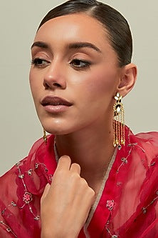 Gold Plated Kundan Polki & Pearl Dangler Earrings