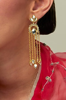 Gold Plated Kundan Polki & Pearl Dangler Earrings