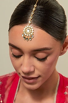 Gold Plated Kundan Polki & Pearl Maangtikka