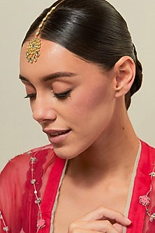 Gold Plated Kundan Polki & Pearl Maangtikka