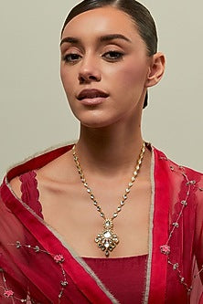 Gold Plated Kundan Polki & Pearl Necklace