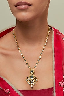 Gold Plated Kundan Polki & Pearl Necklace