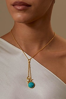Gold Plated Turquoise Stone & Pearl Necklace