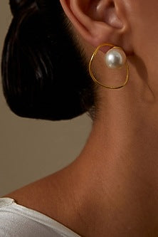 Gold Plated Pearl Hoop Earrings