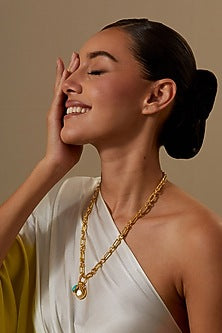 Gold Plated Turquoise Stone & Pearl Necklace