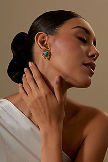 Gold Plated Turquoise Stone Stud Earrings