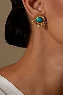 Gold Plated Turquoise Stone Stud Earrings