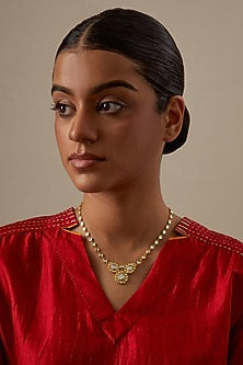 Gold Plated Kundan Polki & Pearl Choker Necklace