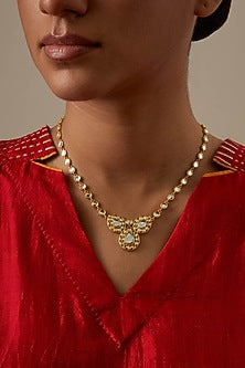 Gold Plated Kundan Polki & Pearl Choker Necklace