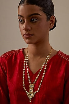 Gold Plated Kundan Polki & Pearl Long Necklace