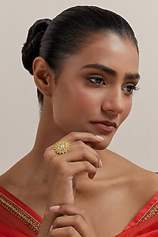 Gold Plated Pearl & Stone Enamelled Ring