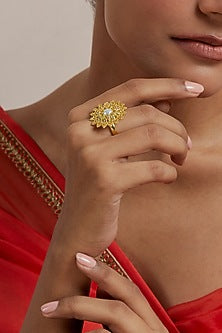 Gold Plated Pearl & Stone Enamelled Ring
