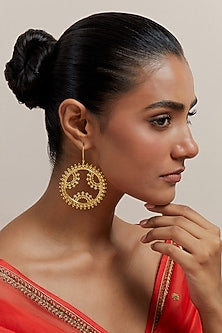 Gold Plated Pearl & Zircon Enamelled Dangler Earrings