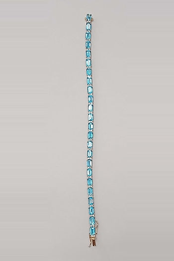 14kt White Gold Finish Diamond & Aquamarine Stone Bracelet