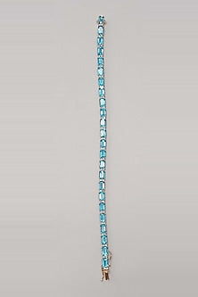 14kt White Gold Finish Diamond & Aquamarine Stone Bracelet