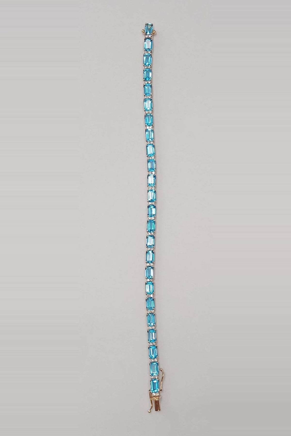 14kt White Gold Finish Diamond & Aquamarine Stone Bracelet