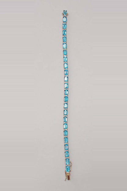 14kt White Gold Finish Diamond & Aquamarine Stone Bracelet