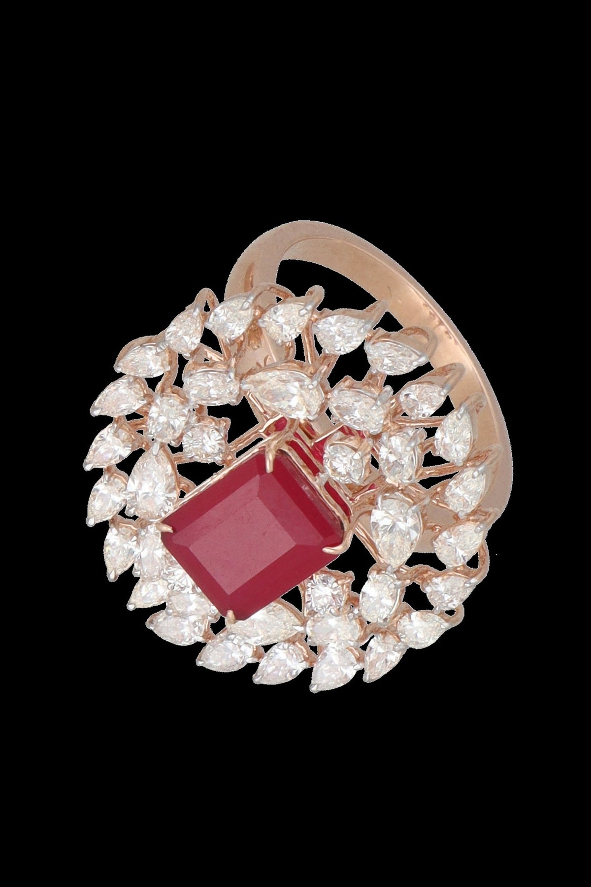 Yellow Gold Finish Diamond & Ruby Stone Ring