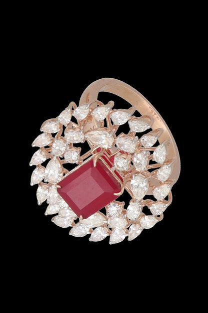 Yellow Gold Finish Diamond & Ruby Stone Ring