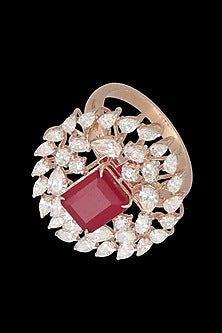 Yellow Gold Finish Diamond & Ruby Stone Ring
