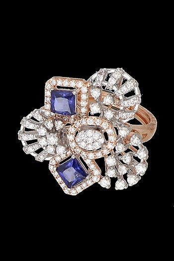 Yellow Gold Finish Diamond & Sapphire Stone Ring