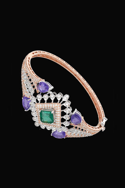 14kt Rose Gold Finish Diamond & Multi-Colored Gemstone Bracelet