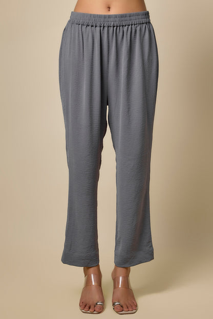 Grey Viscose Blend Brooch Embroidered Co-Ord Set