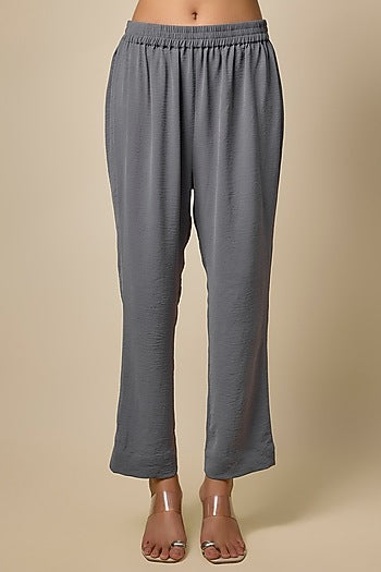 Grey Viscose Blend Brooch Embroidered Co-Ord Set