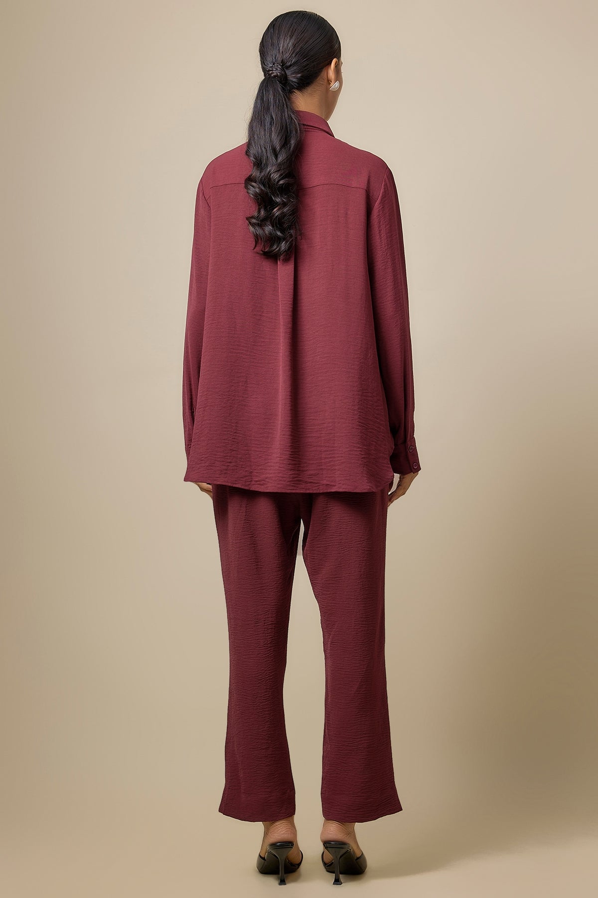 Maroon Viscose Blend Brooch Embroidered Co-Ord Set
