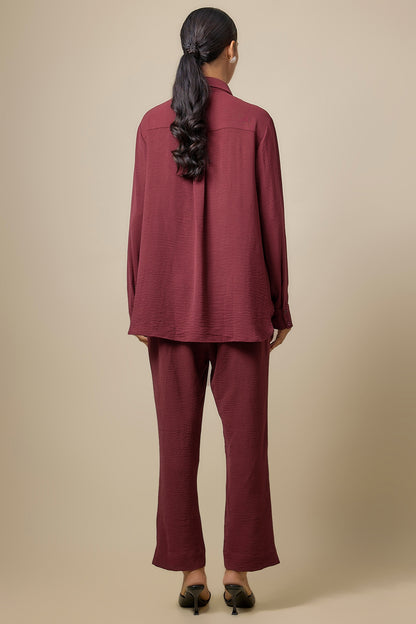 Maroon Viscose Blend Brooch Embroidered Co-Ord Set