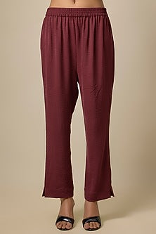 Maroon Viscose Blend Brooch Embroidered Co-Ord Set