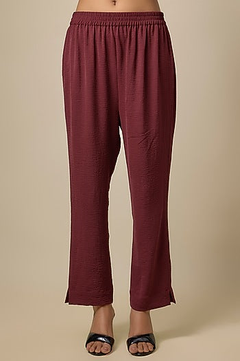 Maroon Viscose Blend Brooch Embroidered Co-Ord Set