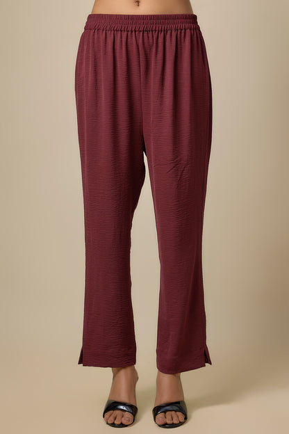 Maroon Viscose Blend Brooch Embroidered Co-Ord Set