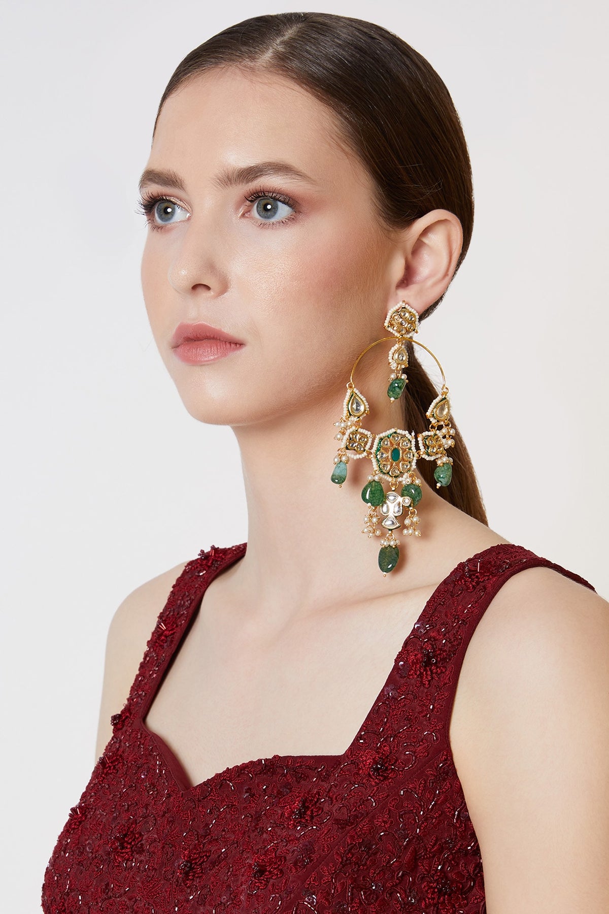 Gold Plated Kundan Chandbali Earrings
