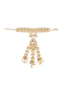 Gold Plated Kundan Three Finger Hathphool