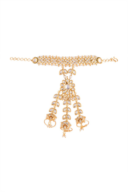 Gold Plated Kundan Three Finger Hathphool