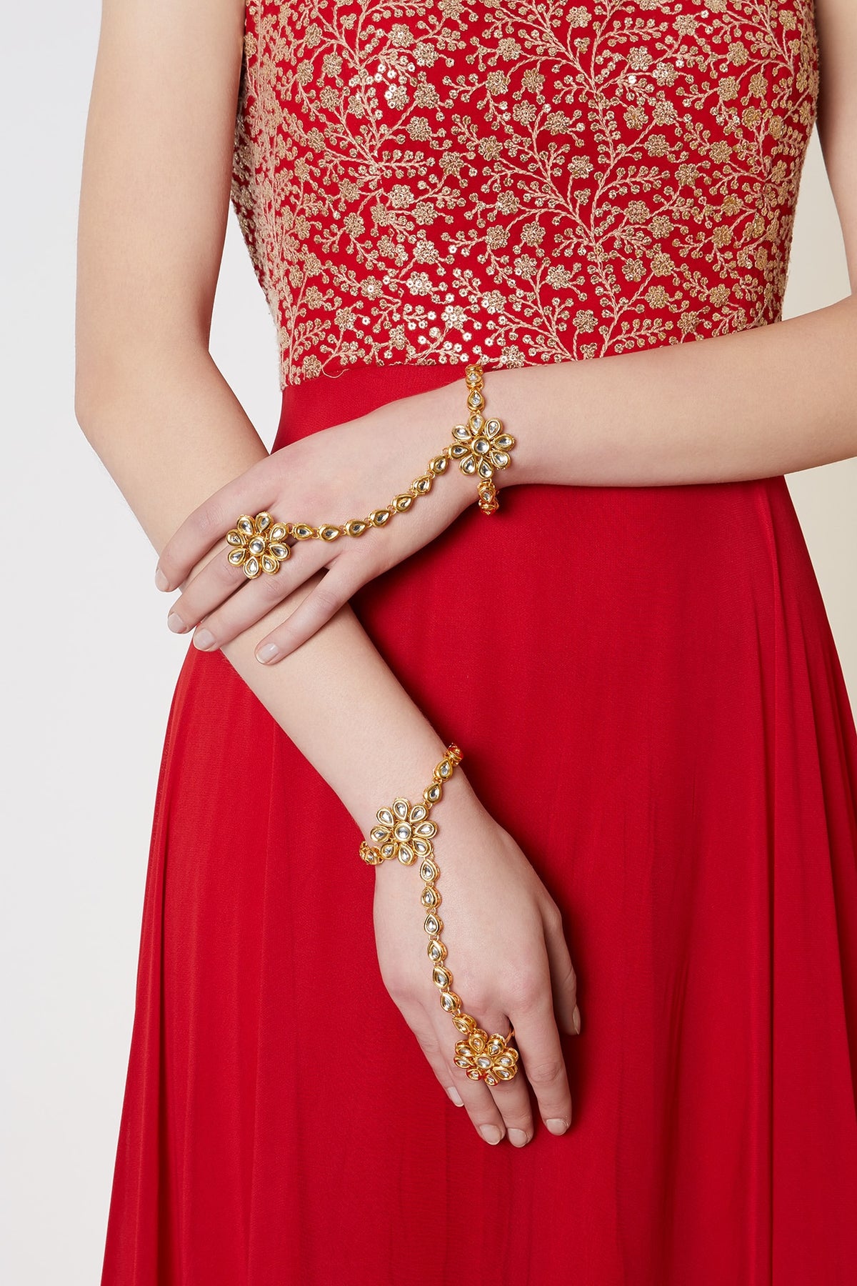 Gold Plated Kundan Hathphool (Set Of 2)