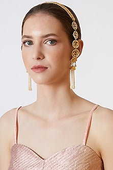 Gold Plated Ruby & Pearl Earrings