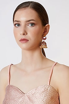 Gold Plated Ruby Peacock Earrings
