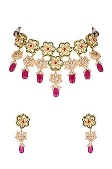 Gold Plated Ruby Choker Necklace Set