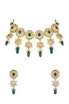 Gold Plated Emerald Choker Necklace Set
